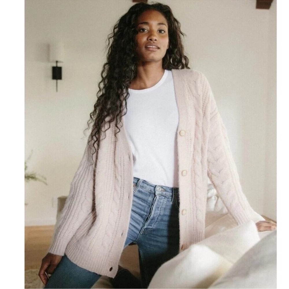 Jenni Kayne Cable Knit Cardigan Sweater in Pink